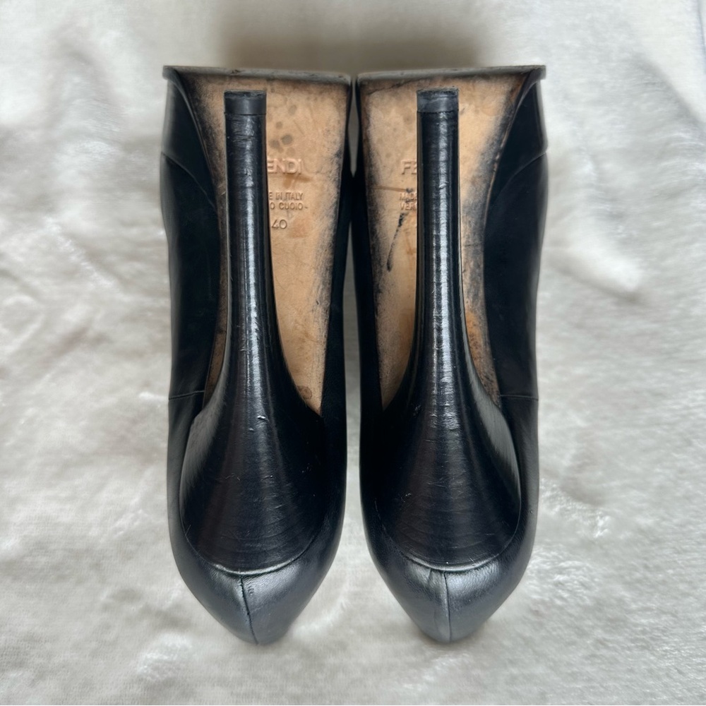 Fendi Fendista Black Leather Heels Platform Gold Logo Size 40 EU US 10 - Picture 10 of 12